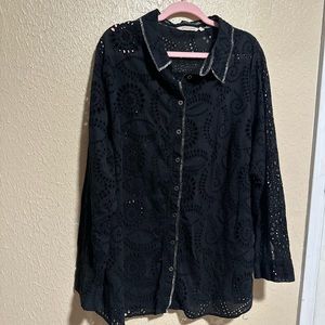 Soft Surroundings Calvari Eyelet Button Down Shirt Size 3X‎
